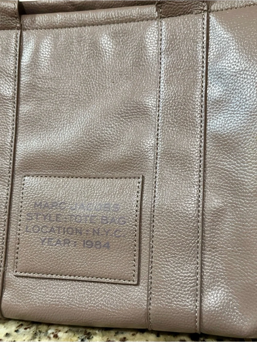 Marc Jacobs Taupe Pebbled Leather Tote with Leopard Strap
